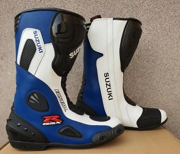 Suzuki Azul Moto Motocicleta Carreras Deportes Zapatos Botas Cuero Motociclista Botas Foto 1 de 1