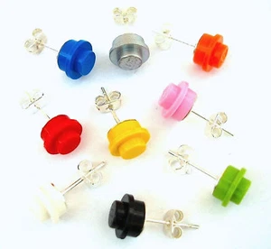 Round Stud Earrings made with LEGO bricks valentines day silver plated butterfly - Picture 1 of 1