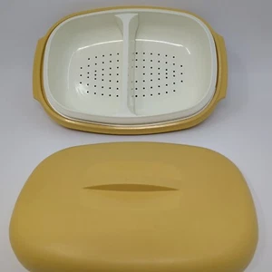Vintage Tupperware 1273-2 Microwave Bowl Steamer Harvest Gold - Picture 1 of 5