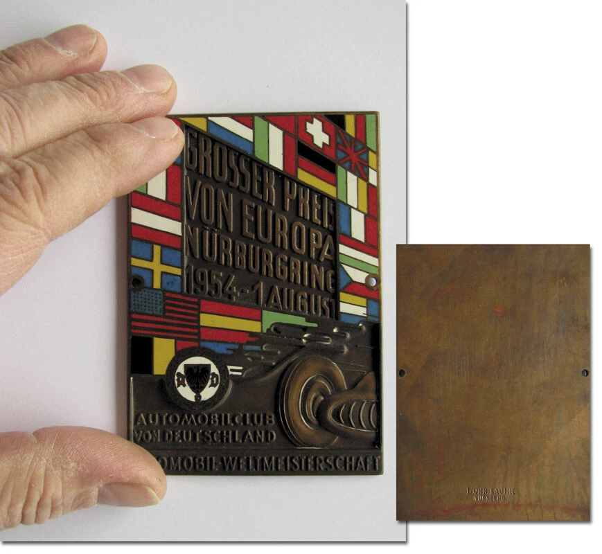 Gran Precio Europa Nürburgring 1954 Fórmula 1 Coche Placa Campeonato Mundial Foto 1 de 1