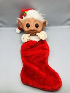 Medias de Navidad vintage Norfin Troll pelo blanco con sombrero de Santa, herrería - Imagen 1 de 10
