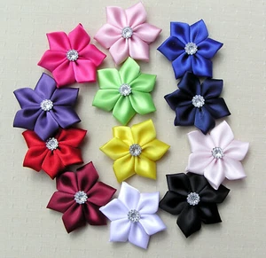 100 Satin Ribbon Bows Poinsettia Flowers - Mixed Colours - 64mm diameter - Craft - Picture 1 of 5