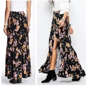Free People Lisa Crepe Floral Maxi Skirt Sz 2 - Picture 1 of 7
