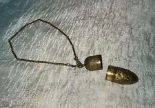 Antique Brass Chatelaine Piece 2” Sewing Kit Thimble Austrian With Chain Floral