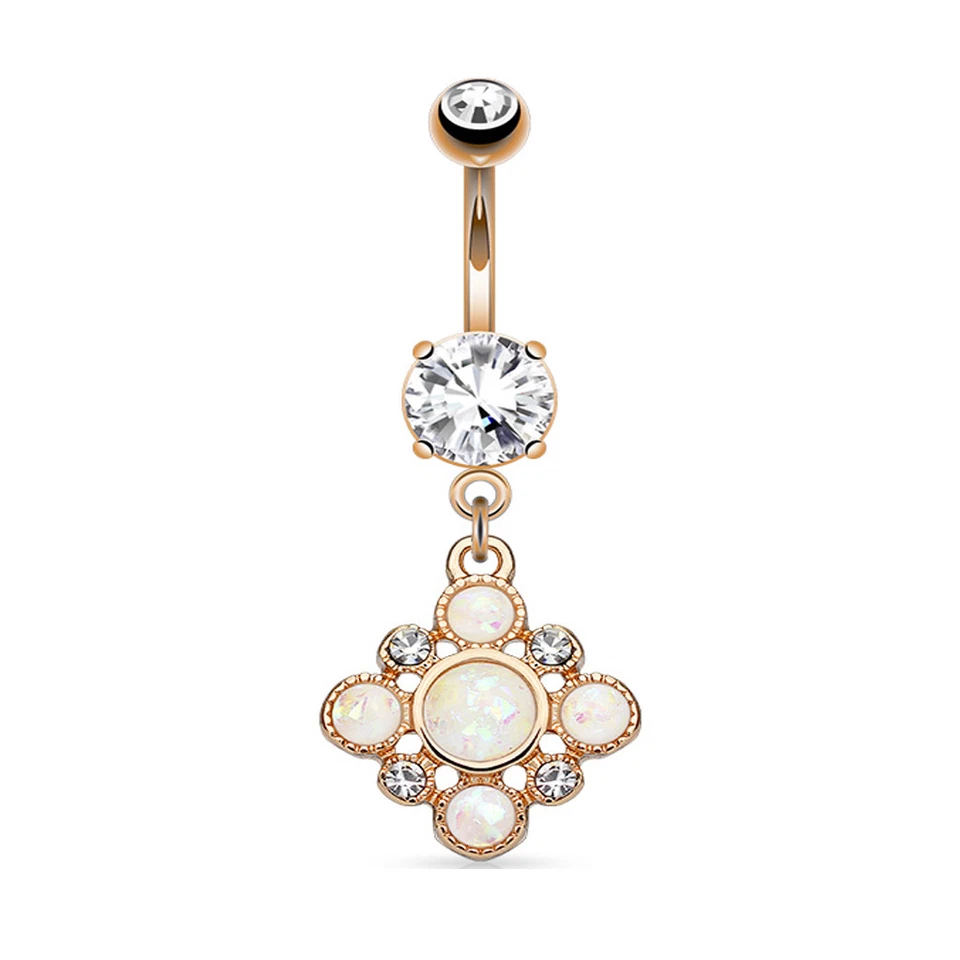 Синтетический опал блестящий кристалл CZ набор Dia хирургическая сталь пупок кнопка кольцо B177 - Изображение 1 из 1