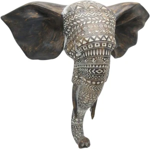 African Elephant Wall Bust - 11" Tall Carved Noble Elephant Head Hanging Wall De - Picture 1 of 5