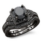 2.33Ct Lab Created Black Round Diamond Bridal Set Silver Ring Handmade Jewelry