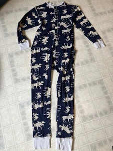Lazy One one piece pajamas medium Blue moose print long johns trap door - Picture 1 of 4