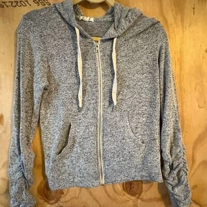 Garage Zip-Up Hoodie Women’s XS Gray Marled Ruched Sleeves Cropped Soft Casual - Picture 1 of 4