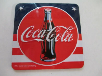 Coca-Cola Refrigerator Magnet Red White Blue Square Disc Logo - Image 1 of 4