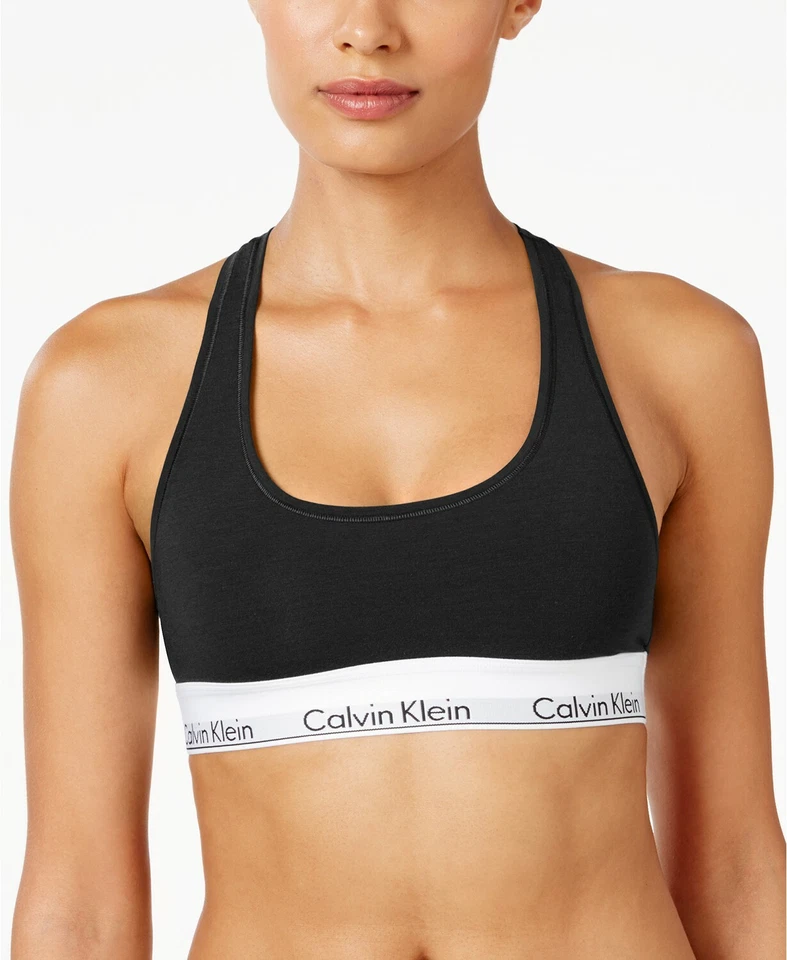 Calvin Klein Modern Cotton Logo Bralette Sz S Small Black F3785