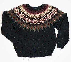 Vintage Woolrich Mens Size Medium Knit Sweater Ramie Pullover Black Fair Isle - Picture 1 of 15