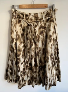 Rockmans Skirt Womens Size 12 Beige Brown Tie Waist Paneled Zip Lined Flowy Work - Picture 1 of 13