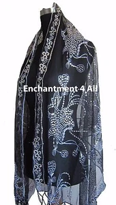 Eleganter länglicher Spitzen Floral Art Schal Halstuch mit Pailletten schwarz/silber - Bild 1 von 6