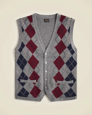 $248 J.Crew 100% Cashmere Cardigan Sweater-vest In Argyle, Gray Navy Maroon, M - Image 1 of 4
