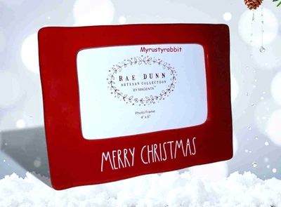 Marco de fotos de Feliz Navidad RAE DUNN 4x6 - Cerámica roja ~ Mesa o colgante Foto 1 de 4