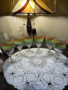 Mambo Libbey Fiesta Stripped Tea Water Wine Goblets 7" Tall 16 Oz Set Of 6 - Picture 1 of 13