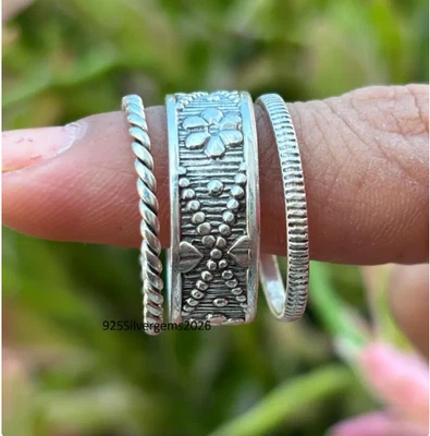 Stacking Band Ring, Set Of 3 Rings, Handmade Rings, Gift For Christmas, All Size - Image 1 of 4