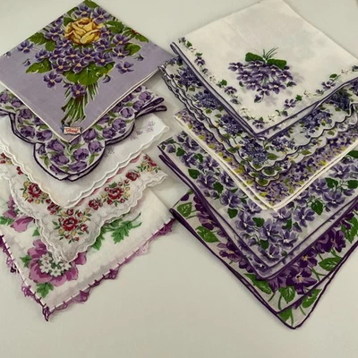 Lote De 10 Pañuelos De Colección Damas TODOS LOS TONOS DE LAVANDA a TONOS MORADOS Foto 1 de 4