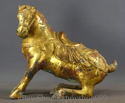 8.4" Dinastía China Bronce Oro 24K Dorado Fengshui 12 Zodiaco Año Caballo Estatua Foto 1 de 4