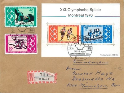 BB001 Germany 1976 Olympic Games Montreal registered letter cover Bonn - Munich - Image 1 of 2