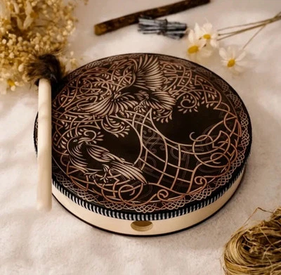 Tambour Shamanique Viking En Bois Végétalien Étanche Instrument De Percussion - Photo 1/4