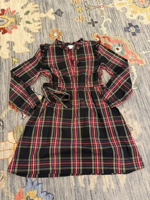 Crewcuts Plaid Ruffle Dress Black Red 12 Long Sleeve Holiday Christmas Tie Waist - Image 1 of 4