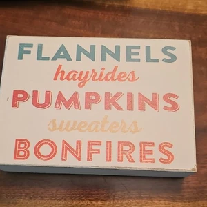 Autumn Words Decorative Block Flannels hayrides pumpkins sweaters Bonfires - Picture 1 of 2