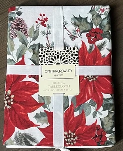 Cynthia Rowley Red & Green Poinsettias Christmas Tablecloth 60x104 - Picture 1 of 3