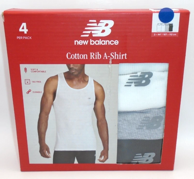NUEVO HOMBRE "NEW BALANCE NB MEZCLA ALGODÓN RIB A SHIRT TANKS, PAQUETE DE 4 CAMISETAS SIN MANGAS" Foto 1 de 1