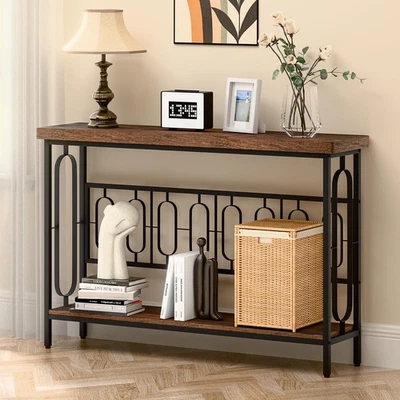 Industrial Console Table for Entryway, Rustic Console Table Behind Couch, 2 T... - Image 1 of 4
