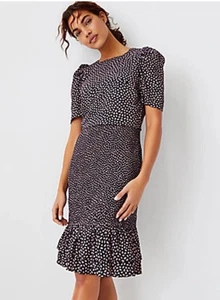 Beautiful Ann Taylor Midi Smocked Skirt Dress Navy / Pink Print Size 0 - Picture 1 of 7
