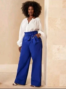 NWT BANANA REPUBLIC Wide-Leg Highrise Paperbag Pant Size 18 Voltage Blue #813887 - Picture 1 of 20
