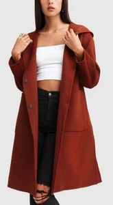 Belle & Bloom Walk This Way Rust Hoodie 3/4 Coat Size Medium Brushed Wool Blend - Picture 1 of 15