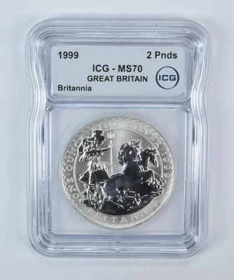 Gran Bretaña 1999 2 libras plata Britannia MS70 ICG *5813 Foto 1 de 3