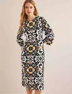 Boden Petite Dress Flare Sleeve Midi Black Opulent Long Sleeve UK 12 P RRP £140 - Picture 1 of 5