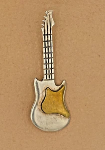 Sterling Silver Mexico Guitar Brooch Two Tone Details 12 Grams 2" - Picture 1 of 10