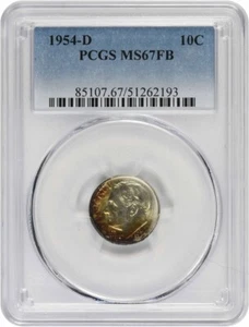 1954-D Roosevelt Silver Dime MS67FB PCGS Toned - Picture 1 of 2