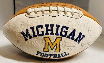 Michigan Wolverines 1982 Team Signed Football Jim Harbaugh 1st Year QB - Image 1 of 4