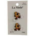 Vintage La Mode Buttons Hand Painted Dogs with Bones on Card 2966