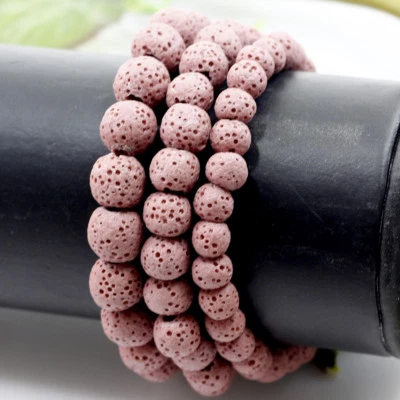 Pulsera elástica lava para hombre cuentas redondas elásticas 6 mm 8 mm 10 mm hecha a mano 7,5" negra Foto 1 de 4