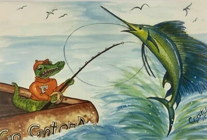Florida Gators Deep Sea Fishing Gator Rare One of a Kind Prototype Print - Picture 1 of 9