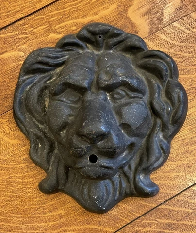 Vintage Black Cast Iron Lion Fountain Head Spout Garden Plaque Cover