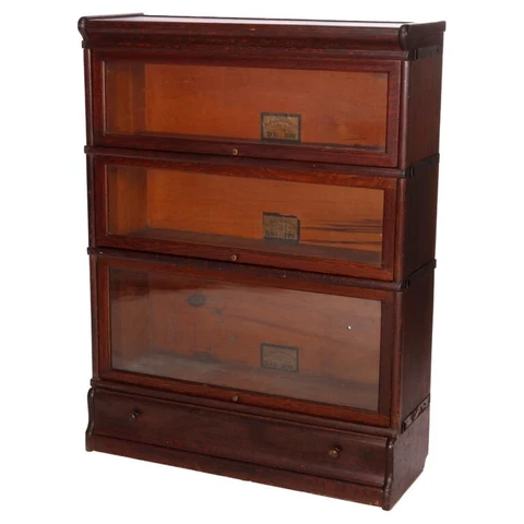 Antique Arts & Crafts Globe Wernicke Three-Stack Oak Barrister Bookcase, c1910 Cover