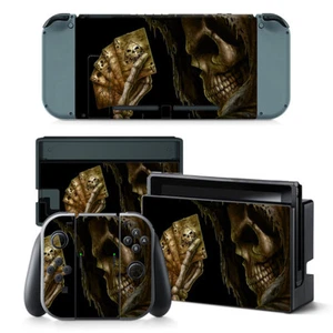 Nintendo Switch Skin Design Foils Aufkleber Schutzfolien Set - Poker Skull Motiv - Picture 1 of 1