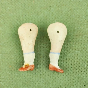Antique porcelain dollhouse doll legs, wire fixing, 1.8", painted brown shoes - Picture 1 of 6