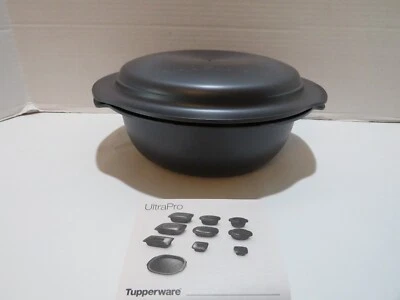 NEW TUPPERWARE ULTRA PRO 1.6 QUART ROUND PAN W/COVER BLACK OVEN SAFE 9" X 3" - Photo 1/4