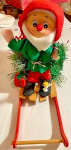 Vintage Christmas Elf/Dwarf on Slay 16" x 11" - Picture 1 of 12