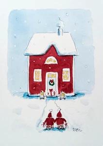 Postal Arte Escandinavia Finlandia Navidad Invierno Vacaciones Regalos Tomte Gnomo - Imagen 1 de 1