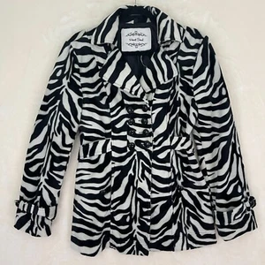 Heart Soul Black & White Zebra Stripes Button Up Coat Jacket Women's Sz L - Picture 1 of 9